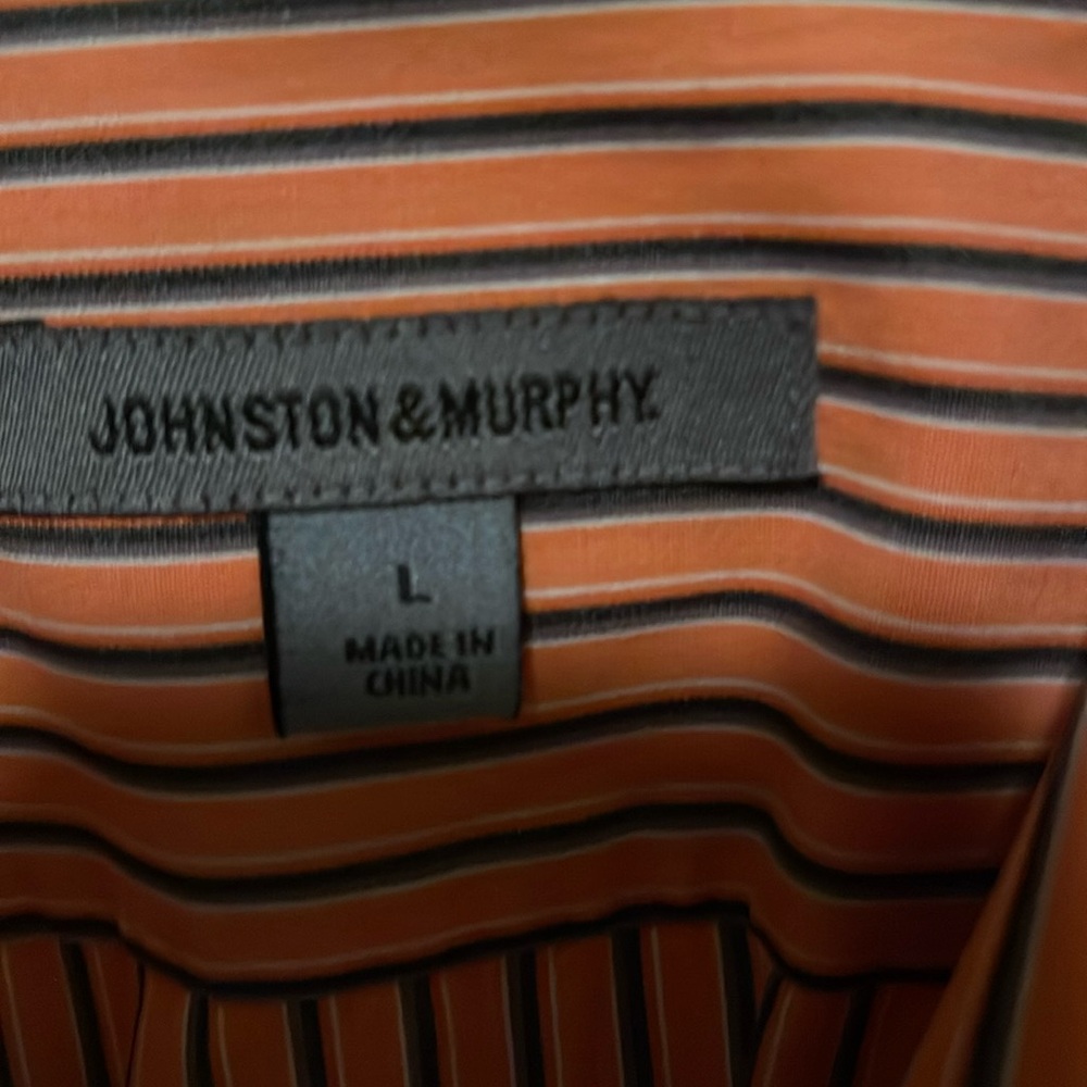 Johnston and Murphy men’s size large orange and blue dress shirt.